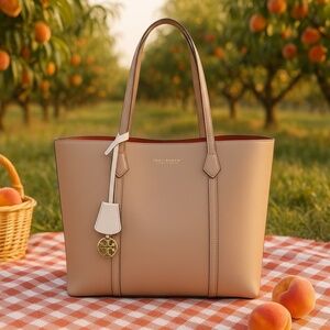 NEW Tory Burch Perry Triple Compartment Tote Devon Sand Soft Beige Leather Bag